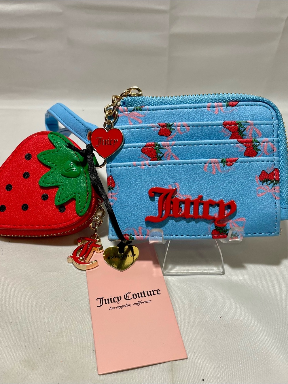 Juicy Couture Card Holder with Strawberry Zipper Pouch & Charms 🍓Exclusive Line